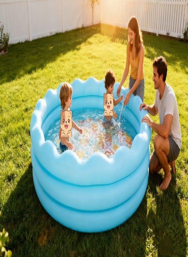 VWretails Wavy Edge Inflatable Kids Pool with Colorful Floral Floor, Durable 3-Ring Baby Swimming Pool for Outdoor Garden Fun, Easy to Inflate, Safe & Portable Water Play Pool for Kids (68" x 18") - Image 3